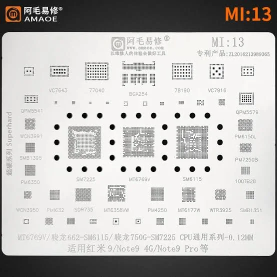 AMAOE MI:13 Entegre Kalıbı Qualcomm PM & MTK MT Power IC Stencil (0.12MM) VC7643, 77040, BGA254,78190,VC7916