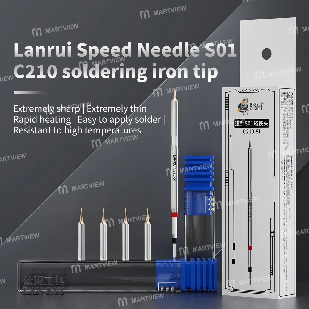Lanrui S01 C210-SI Lehimleme Ucu, Ekran/Anakart Uçlu Kablolar için 5 Adet Ultra Keskin İğne ile Birlikte