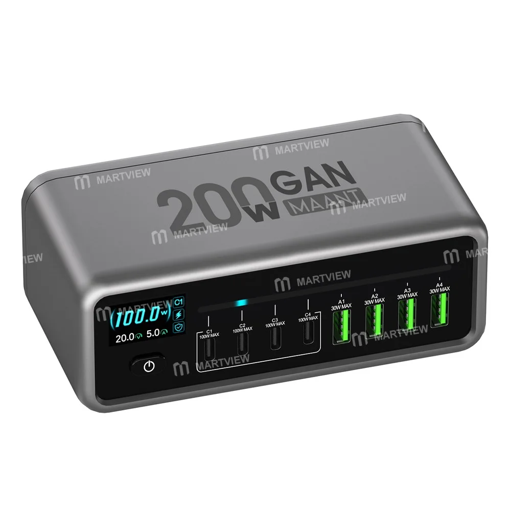 MaAnt MT-P200 200W Gan Nitrit Akıllı Dijital Ekranlı Çoklu Portlu Masaüstü Şarj İstasyonu