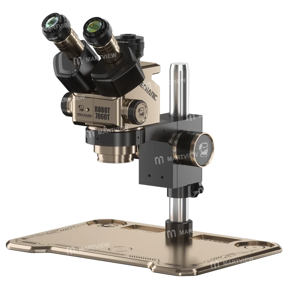Mekanik Robot 7060T 7-60X HD Sürekli Zoomlu Trinoküler Mikroskop, Alüminyum Alaşımlı Büyük Tabanlı