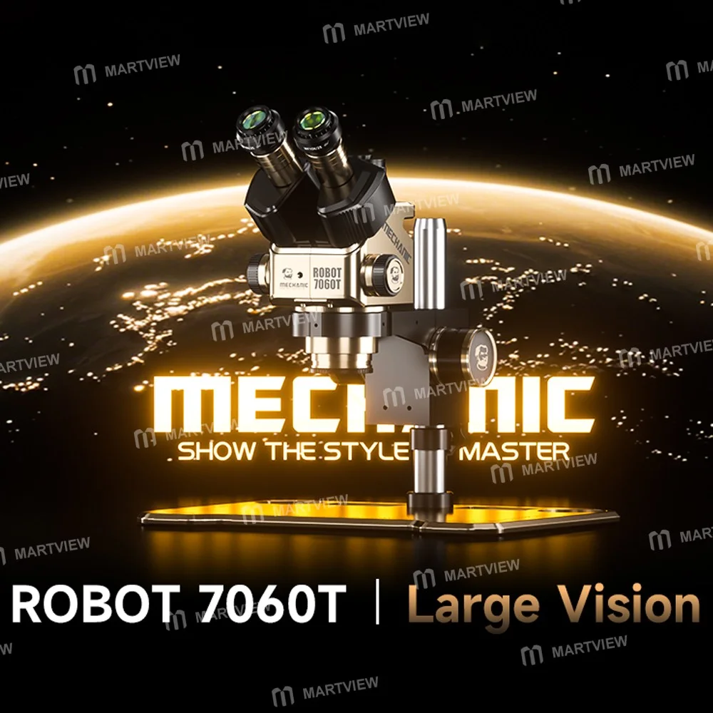 Mekanik Robot 7060T 7-60X HD Sürekli Zoomlu Trinoküler Mikroskop, Alüminyum Alaşımlı Büyük Tabanlı