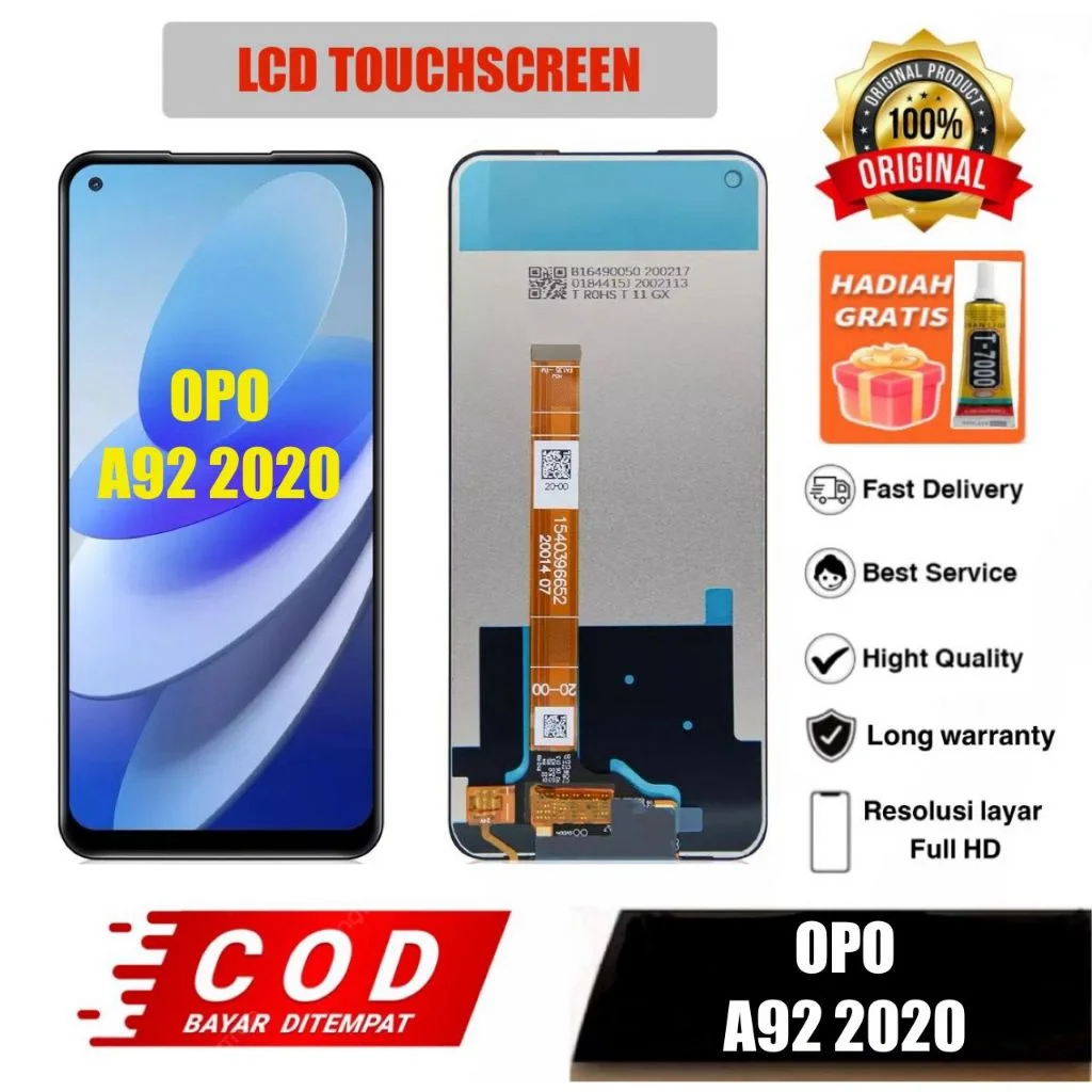 Oppo A92 2020 Ekran Dokunmatik Orijinal Çıtasız Ürün (Çerçevesiz)