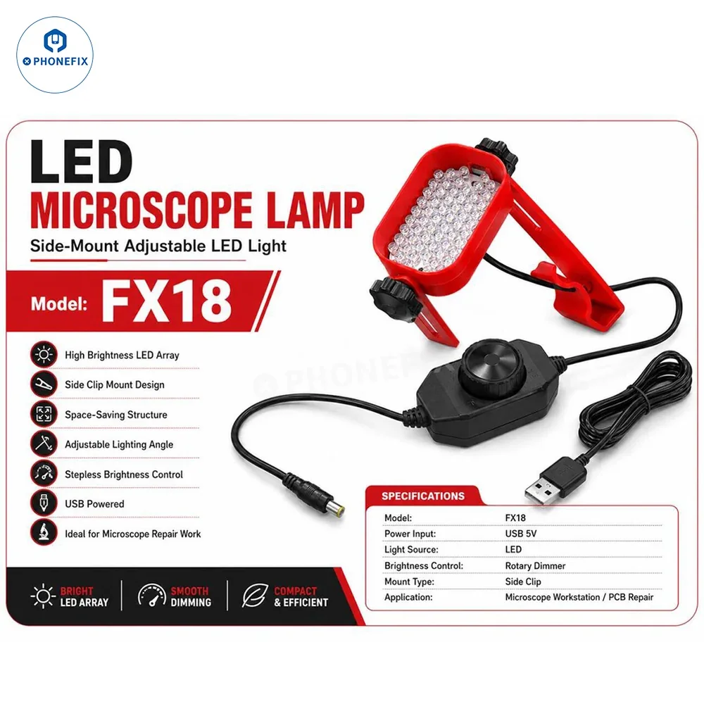 PCB Onarımı için Ayarlanabilir Yan Montajlı LED Mikroskop Lambası