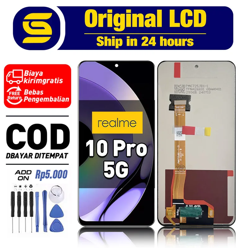 Realme 10 Pro 5G Çıtalı Ekran Dokunmatik Mavi Orijinal