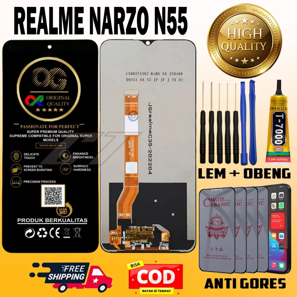 Realme Narzo N55 Ekran Dokunmatik Orijinal Çıtasız Ürün (Çerçevesiz)