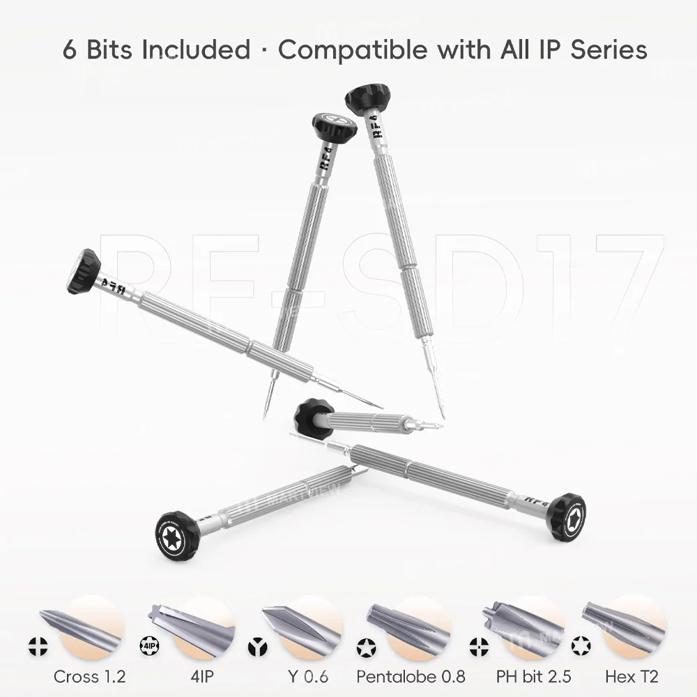 RF4 RF-SD17 6 in 1 Arada Güçlü Manyetik S2 Alaşımlı Çelik 2D Tornavida Seti