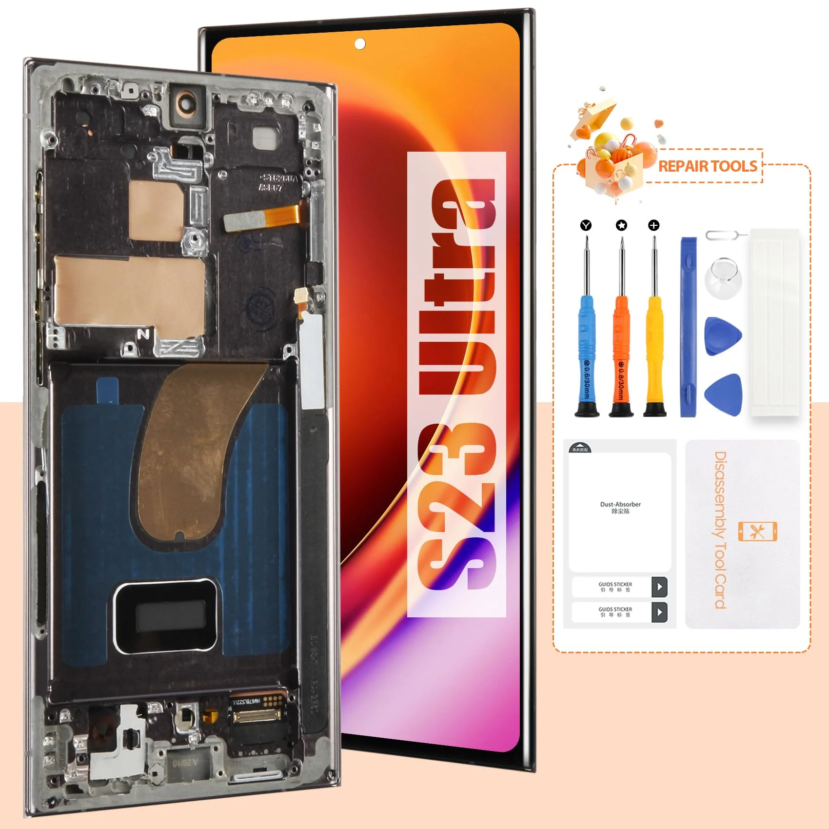 Samsung S23 Ultra Çıtalı Ekran Dokunmatik Siyah SOFT OLED Kalite Ekran