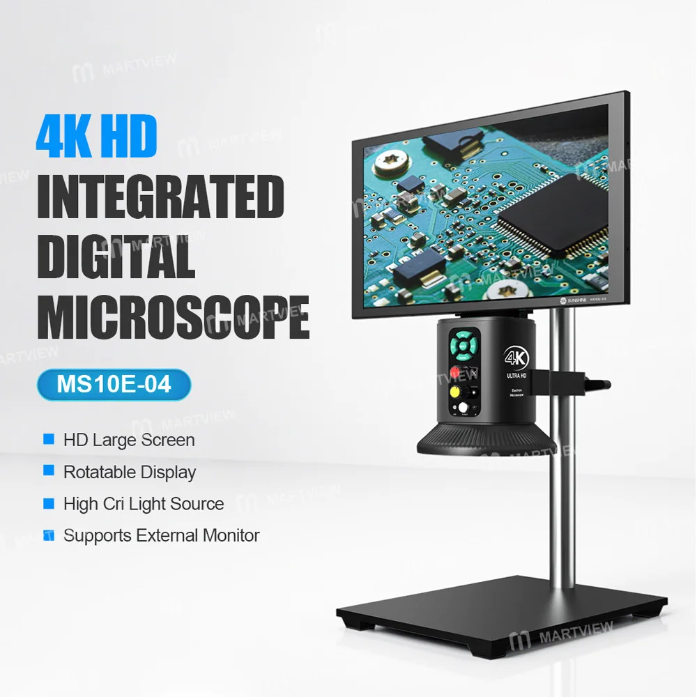 Sunshine MS10E-04 4K HD Dijital Mikroskop, Metal Ayaklı ve 10 İnç Geniş Ekranlı, Anakart PCB Onarımı İçin