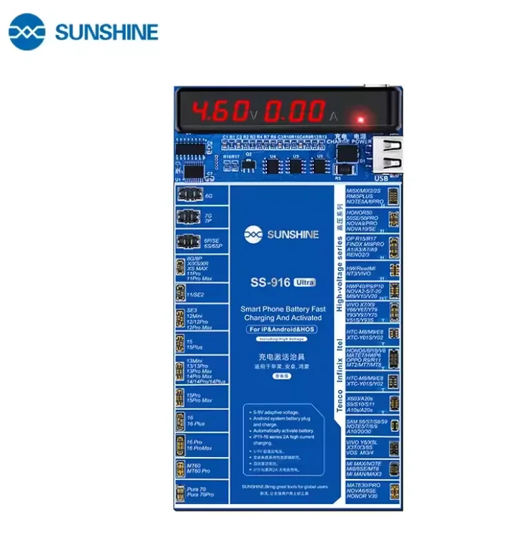 Sunshine SS-916 Ultra V2.0 Dijital Ekran Şarj Aktivasyon Kartı iPhone 6 ila 16Pro Max ve Android için