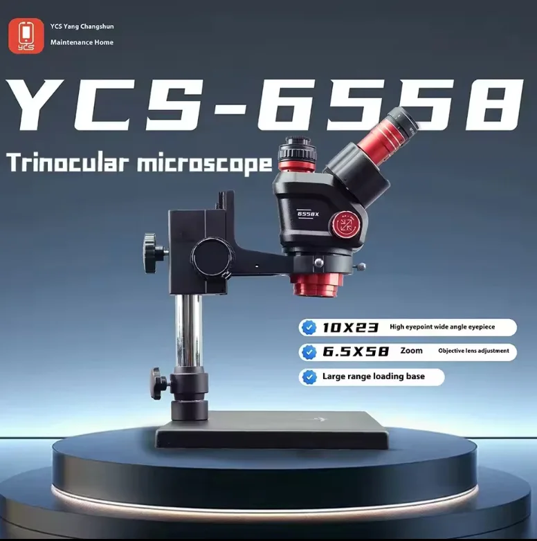 YCS 6558X 6.5X-58X 360° Dönebilen Büyük Tabanlı Trinoküler Stereo Zoom Mikroskop